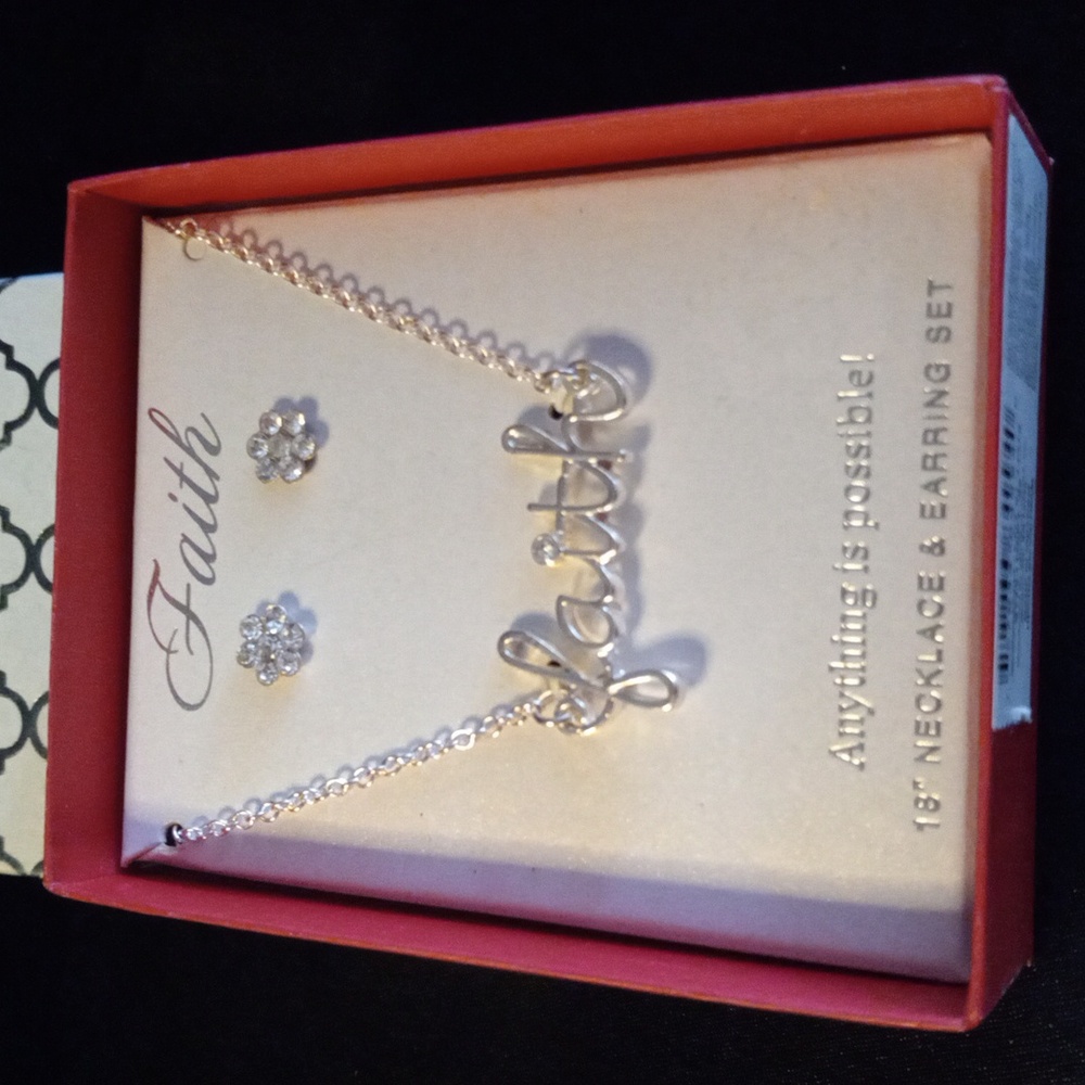 Holliday lane faith necklace and Earrings set 18 in. Long & stud clusters